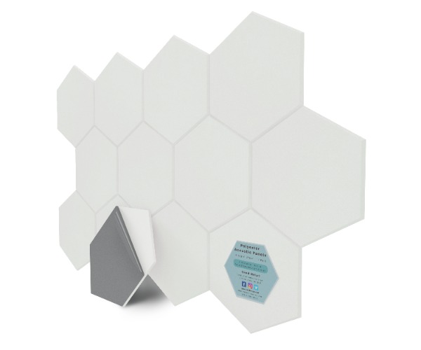 Hexagon Polyester Acoustic Panels - 12 Pack | Eco-Friendly Sound Absorption | Easy Peel & Stick Installation - White