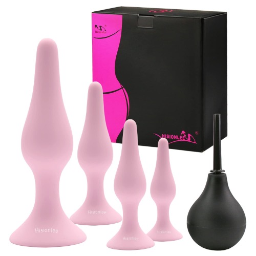 Sexy Toys 4PCS Anal Plug Set Medical Silicone Sensuality Anal Toys (Pink) - Pink