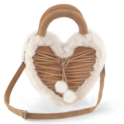 Demonia Faux Fur Heart-Shaped Purse | Camel