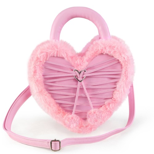 Demonia Faux Fur Heart-Shaped Purse | Baby Pink