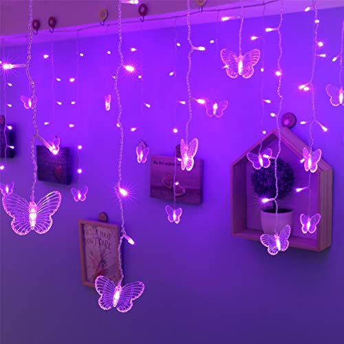 BJYHIYH USB Led Curtain Lights 4.9ft x 1.6ft 8 Modes 10 Butterflies Twinkle Lights for Bedroom Garden Wedding Christmas Decoration(Purple) - Purple