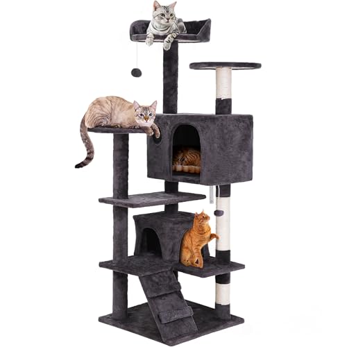 Nova Microdermabrasion 54in Cat Tree Tower for Indoor Cats Multi-Level Cat Condo Cat Bed Furniture with Scratching Post Kittens Activity Center - Grey