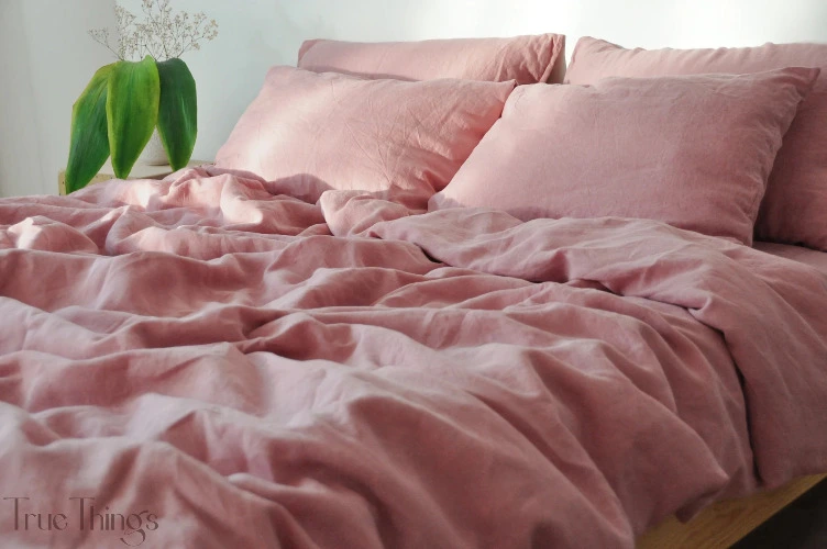 Rose Pink Linen Bed Set