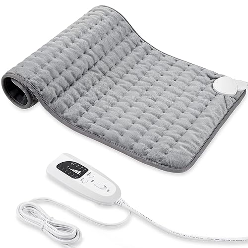 Heating pad, Electric Heat Pad with Automatic Switch-Off and 6 Temperature Levels Heating pad for Back Neck Shoulder Belly Heating Technology - Machine Washable. (12" x 24", Silver Gray) - Silver Gray - 30.48x60.96 cm (Pack of 1)