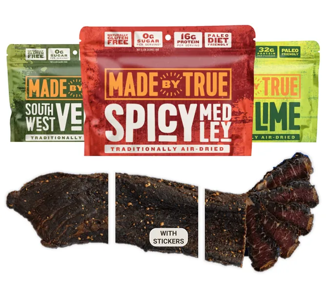 Made by True Variety All Spicy Sampler Biltong Slabs - Grass Fed Beef Whole Jerky Slab (4 oz, Pack of 3) - High Protein All Natural Keto Meat Snack - Antibiotic-Free, Gluten Free & No Carb - (Ready-to-cut) - Spicy Variety Sampler (4oz, Pack of 3)