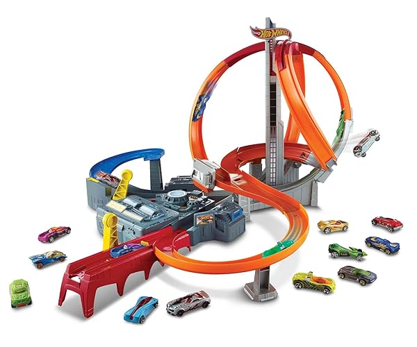 Hot Wheels Track Set Spin Storm, 3 Intersections for Crashing & Motorized Booster, 1:64 Scale Toy Car (Amazon Exclusive) - Spin Storm