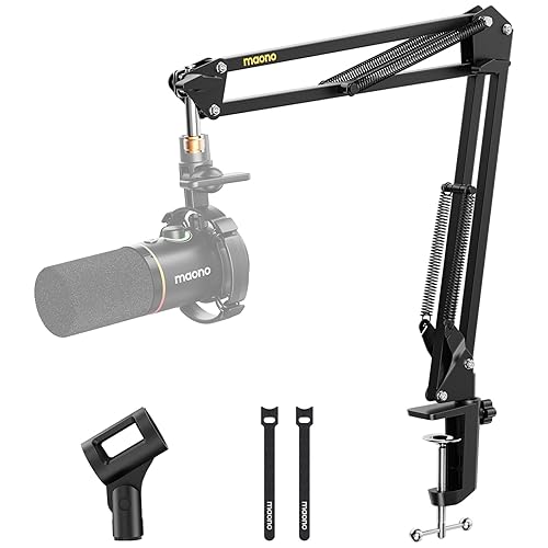 MAONO Boom Arm Microphone Stand: Adjustable Metal Suspension Mic Boom Arm for Podcast Gaming Streaming Recording,with Desk Clamp and 3/8" to 5/8" Screw Adapter-Max Load 1KG BA20 Black - Black