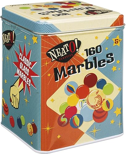 Neato! Classics 160 Marbles In A Tin Box by Toysmith - Retro Nostalgia Glass Shooter, Marble Games Are Timeless Play For Kids - Boys & Girls
