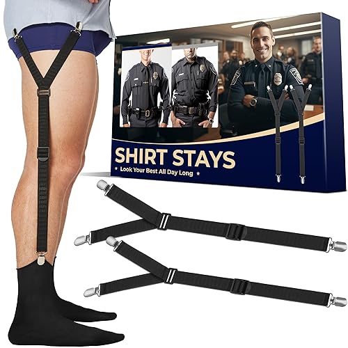 Shirt Stays Adjustable Soft and Smooth Elastic with Non Slip Clips Perfect Sock Garters for Military or Professional - Black Y Style Tank Pattern