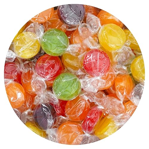 Assorted Fruit Hard Candy, 1 Pound Bulk Candy (Approx. 75 pcs.), Individually Wrapped Hard Candy, Fruit Discs Candy, The Hampton Popcorn & Candy Company - Assorted Fruit Flavors - 1 Pound