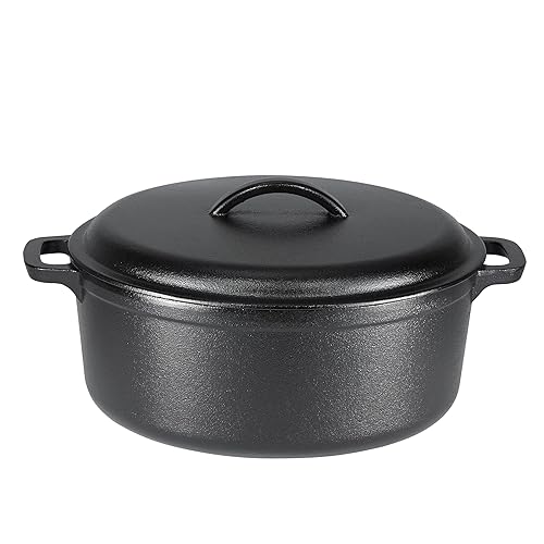 Amazon Basics Round Pre-Seasoned Cast Iron Dutch Oven Pot with Lid and Dual Handles, Heavy-Duty & Large, 7-Quart, Black - 7-Quart