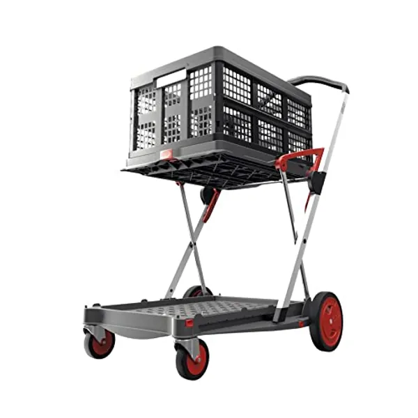 CLAX® The Original | Made in Germany | Multi use Functional Collapsible Carts | Mobile Folding Trolley | Shopping Cart with Storage Crate (Red)