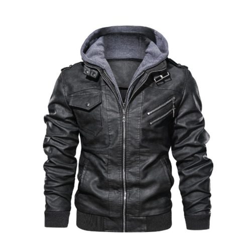 Hooded Faux Leather Biker Jacket