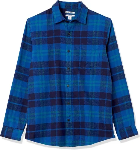 Slim-Fit Long-Sleeve Flannel Shirt, Bright Blue