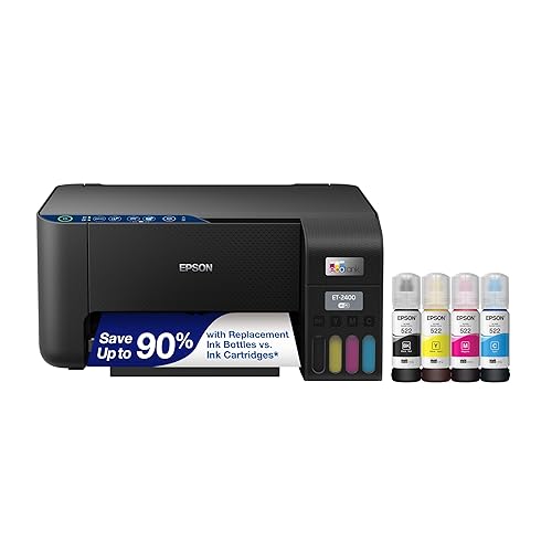 Epson EcoTank ET-2400 Wireless Color All-in-One Cartridge-Free Supertank Printer with Scan and Copy – Easy, Everyday Home Printing, Black - All-in-One Printer
