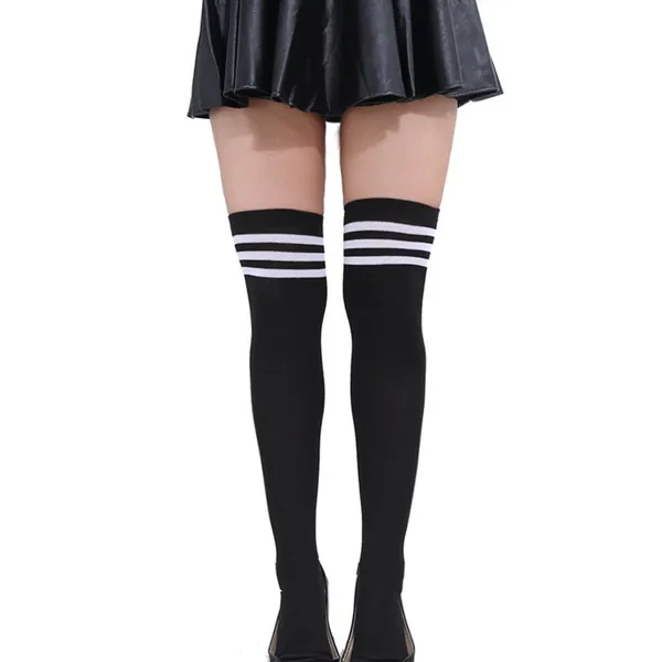 HugeStore Women Ladies Stripe Cotton Casual Long Socks Over Knee Socks Thigh Knee High Stockings Black White
