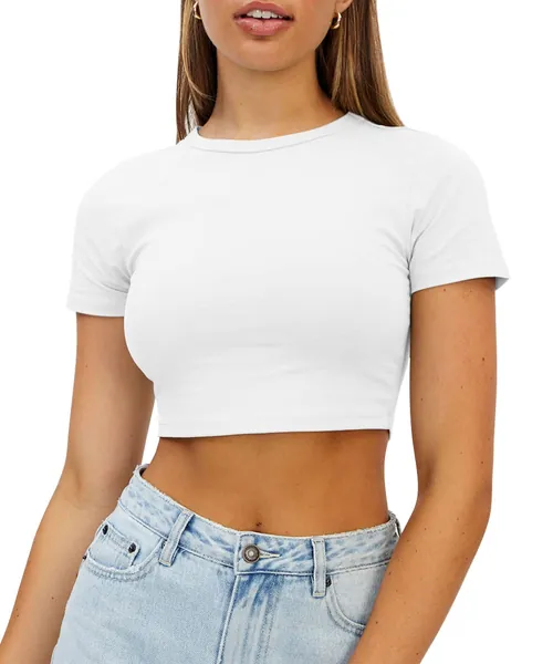 WYNNQUE Crop Tops Cute Trendy Basic Tight Scoop Neck Crop Short Sleeve Crop Top for Women or Teen Girls