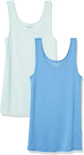 Women's Slim-Fit Tank, Pack of 2, Aqua Blue/French Blue