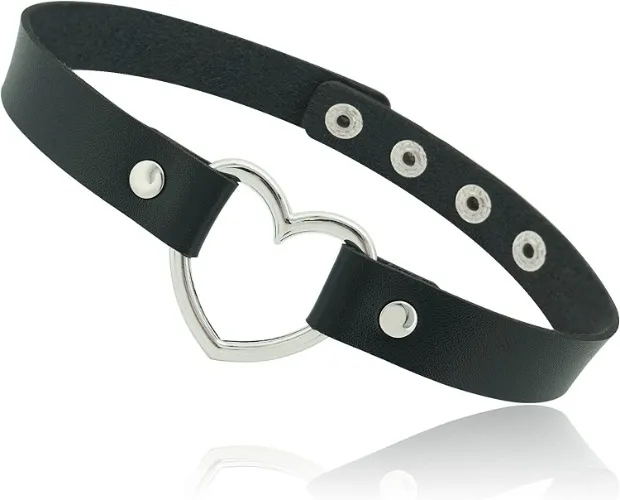 Love Heart Leather Choker Necklace