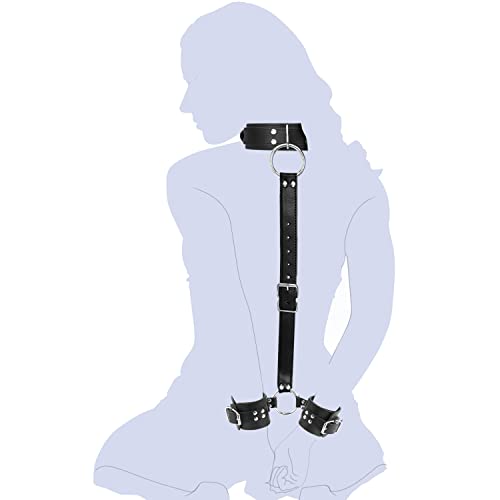 Neck to Wrist Restraints kit, Sexy Slave Frisky Beginner Behind Back Handcuffs Collar, Adjustable Bondage Set, Couple SM Sex Game Tool(Black) - Black