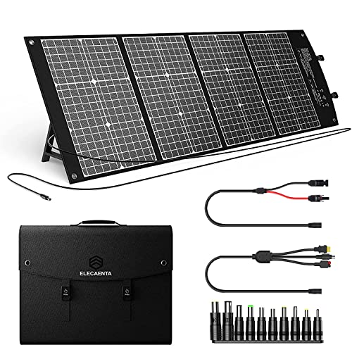 ELECAENTA 120W Portable Solar Panel for Power Station, Foldable Kickstand Monocrystalline Solar Charger with PD 45W USB C/DC/QC 3.0 for Phones Tablets, IPX5 Waterproof for Outdoors Camping Off Grid - 120W
