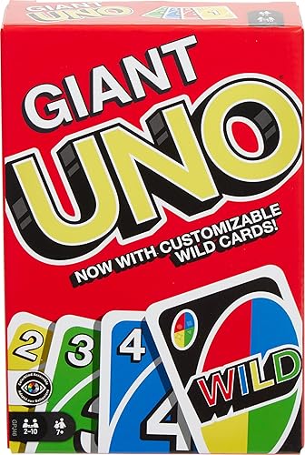 Mattel Games ​Giant UNO Card Game for Kids, Adults & Family Night, Oversized Cards & Customizable Wild Cards for 2 to 10 Players - Giant UNO