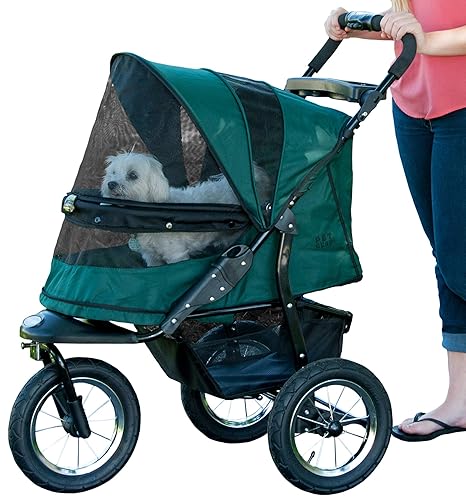 Pet Gear No-Zip Jogger Pet Stroller for Cats/Dogs, Zipperless Entry, Airless Tires, Easy One-Hand Fold, Cup Holder + Storage Basket New Forest Green - NEW Forest Green