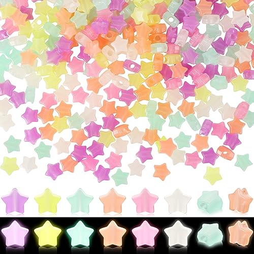 300 Pcs Glow in The Dark Star Beads, EVERMARKET Nightglow Star Pony Beads Bulk for Jewelry Making, 13mm Star Beads, Luminous Spacer Beads for DIY Bracelets Necklaces Accessories