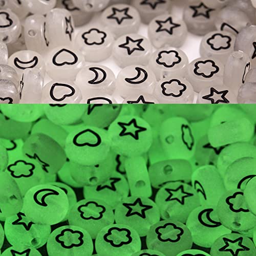 500 Pcs Acrylic Night Glow Stars Moon Hearts Petal Beads for Bracelets Jewelry Making - Glowing Graphic Beads