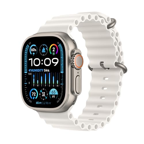 Apple Watch Ultra 2 [GPS + Cellular 49mm] Smartwatch with Rugged Titanium Case & White Ocean Band. Fitness Tracker, Precision GPS, Action Button, Extra-Long Battery Life, Bright Retina Display - Titanium Case with White Ocean Band - One size - fits 130-200mm wrists