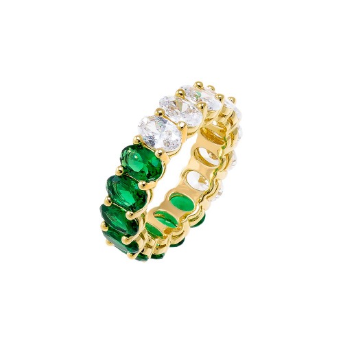 Colored Oval CZ Half Half Eternity Band - Emerald Green / 7