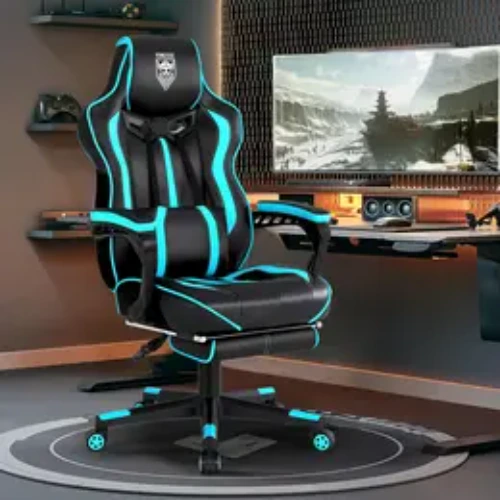 Vonesse Gaming Chair for Adults Gaming Chairs with Footrest Reclining Computer Gaming Chair for Heavy People Gamer Chair Big and Tall Ergonomic Game Chair Racing Chair with Lumbar Pillow(Teal/Cyan)