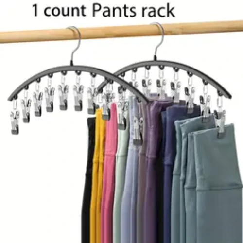 Curved Design Hanger with 10/15pcs Clips, 1 Set Multifunctional Stainless Steel Space Saving Clothes Hanger, Bedroom Organizers and Storage, Fall Decor, Room Accessories