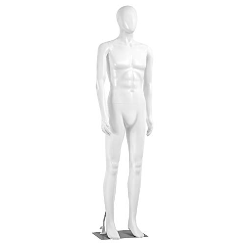 SereneLife Adjustable Male Mannequin, Full Body Dress Form, Detachable Mannequin, Poseable Life-Size Torso for Retail Clothing Shops, 73'' Tall, 360° Rotating Head, White, SLMAQML - White - Male Mannequin