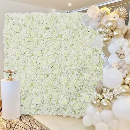 White Flower Wall Backdrop 12 Pack Artificial Flower Wall Panel Floral Backdrop Decoration Rose Wall for Bridal Shower Wedding Anniversary Birthday Party - 5ftx3.74ft - White