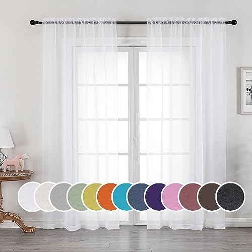 OWENIE Sheer White Curtains, Sheer Curtains 84 inches Long 2 Panels Set, Rod Pocket Voile Sheer Curtain Drapes for Living Room/Bedroom, 2pcs, Each 42" W x 84" L - White - 42W x 84L