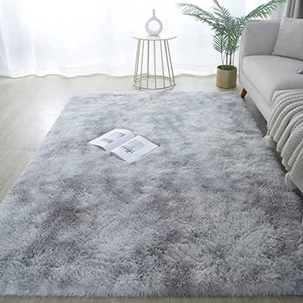 GERBIT Shag Area Rug 6x9 Feet Soft Indoor Rectangular Rugs Carpet Modern Luxury Plush Rugs for Living Room Home Decor Tie-Dyed Light Gray