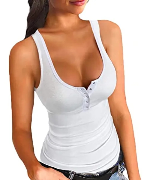 Women Summer Stretch Slim Round Neck Ribbed Tank Basic Solid Top