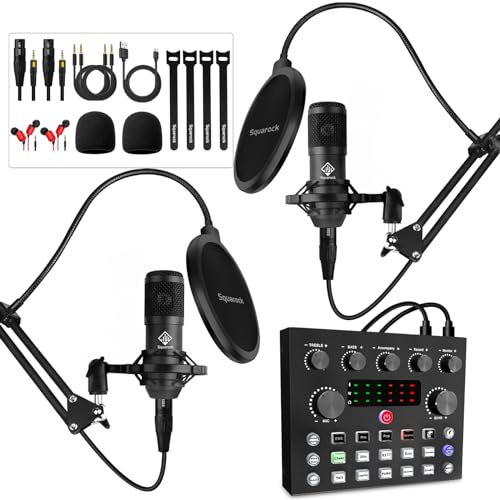 Podcast Equipment Bundle,Audio Interface with DJ Mixer and Condenser Microphone, All-In-One Audio Mixer Perfect for PC/Phone/Laptop,Recording,Streaming,Gaming - black