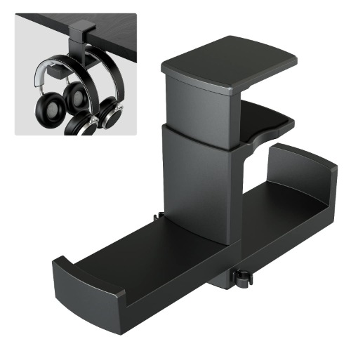 PC Gaming Headphone Stand,Christmas Stocking Stuffers,Dual Headset Hanger Hook Holder with Adjustable & Rotating Arm Clamp,Under Desk Design,Universal Fit,Built in Cable Clip Organizer EURPMASK - Black