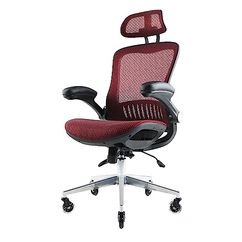 Nouhaus ErgoFlip Mesh Computer Chair - Burgundy Rolling Desk Chair with Retractable Armrest and Blade Wheels Ergonomic Office Chair, Desk Chairs, Executive Swivel Chair/High Spec Base - Burgundy