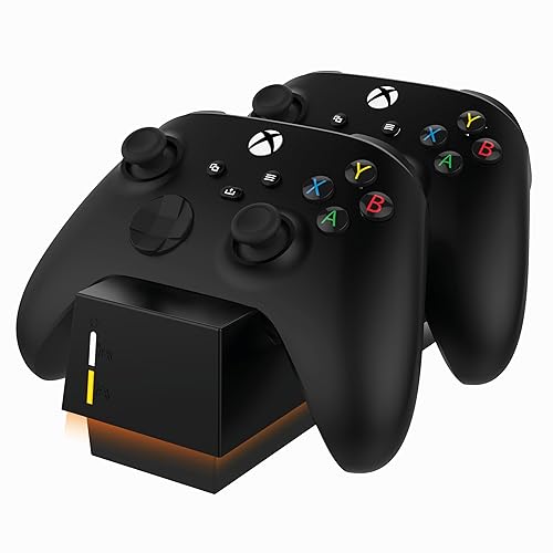 snakebyte Xbox Controller Ladestation- offiziell lizenziert - 2Std. Ultra-Schnellladung für 2 Xbox Series S|X/One Controller, inkl. 2 Controller Akkus, Überladungsschutz, 5 Jahre Garantie (Schwarz) - Schwarz