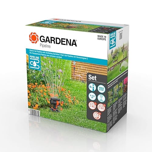 Gardena Sprinklersystem Start-Set Pipeline mit Viereckregner: Komplettset für den Einstieg in das Pipeline-System, Wasserentnahme rund um Haus und Garten, unterirdische Montage (08272-20) - Start-Set Pipeline mit Viereckregner