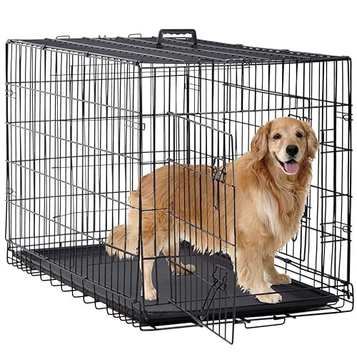 BestPet 24,30,36,42,48 Inch Dog Crates for Large Dogs Folding Mental Wire Crates Dog Kennels Outdoor and Indoor Pet Dog Cage Crate with Double-Door,Divider Panel, Removable Tray (Black, 48") - Black - 48"