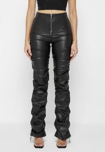 Tacked Vegan Leather Flared Trousers - Black | US 6 / Black / WMN1908-01