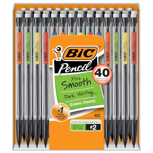 BIC Xtra-Smooth Mechanical Pencil (MPP40MJ), Medium Point (0.7mm), Perfect for the Classroom and Test Time, 40-Count - 40 Count (Pack of 1) - Xtra-Smooth Original Edition