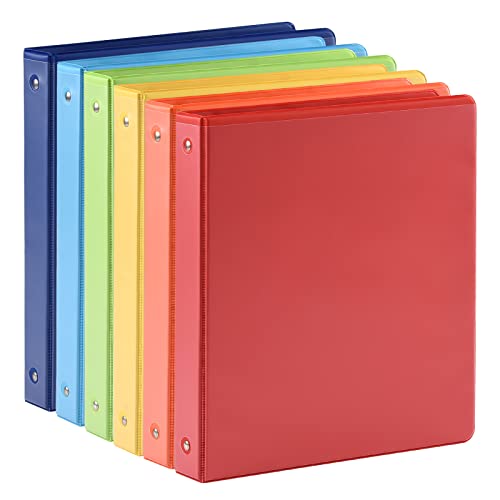 1-inch 3 Ring Binder with 2 Interior Pockets, 1'' Basic Binders Holds US Letter Size 8.5'' x 11'' Paper - Versatile Binders for Office, Home, and School Use, 6 Pack (6-color Assorted) - 6-color Assorted