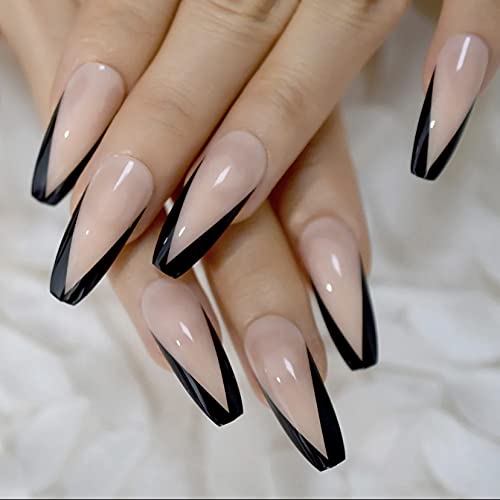 Exuberance 24 Pieces Black Nude Fake Nails with Adhesive Sheet glue.