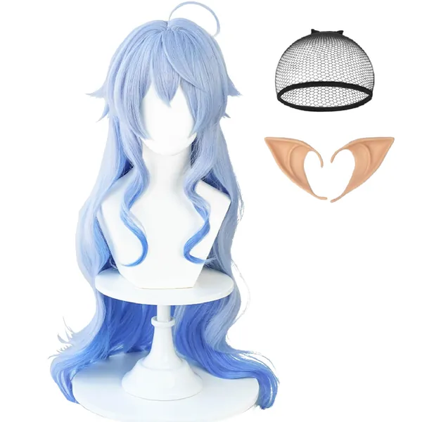 SL Long Blue Wig for Genshin Impact Anime Cosplay Fluffy Hair Wigs with Cap (Ganyu Blue)