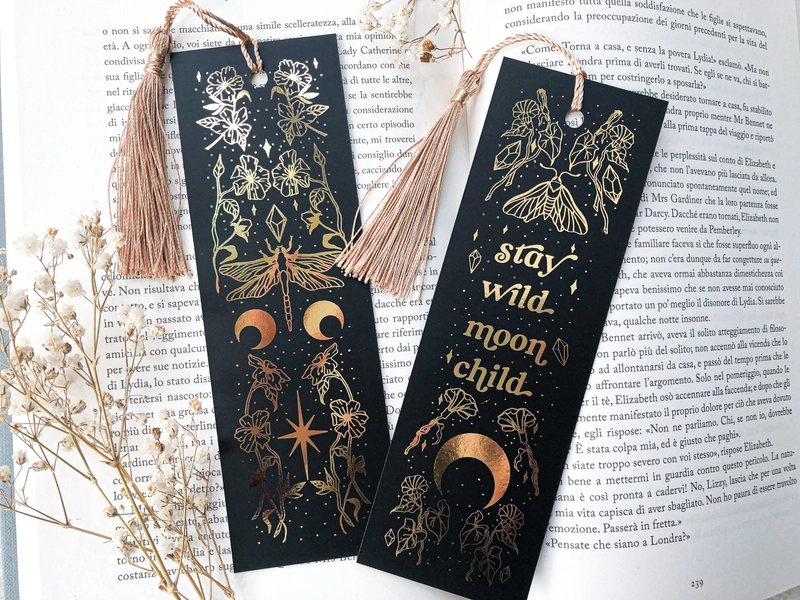 Set of 2 magical bookmarks, gold foil bookmarks, tassel bookmarks